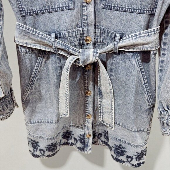 NWT Jacquie the Label Elodie Cotton Embroidered Denim Mini Shirt Dress - Picture 5 of 10